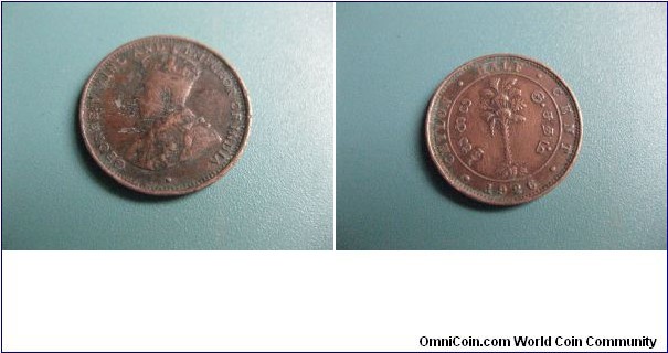 1/2 Cent bronz circulated  British Ceylon King and Emperor George V. Very Rare Coin