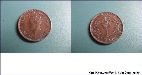 1/2 Cent bronz circulated  British Ceylon King and Emperor Geoge VI. Very Rare Coin