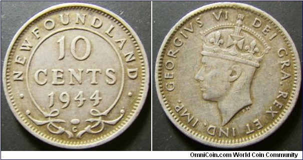 Canada Newfoundland 1944 10 cents. Weight: 2.29g. 