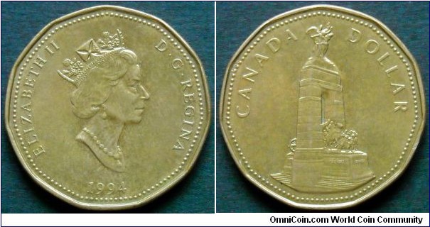 Canada 1 dollar.
1994, National War Memorial.