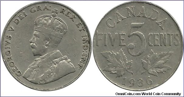 Canada 5 Cents 1936