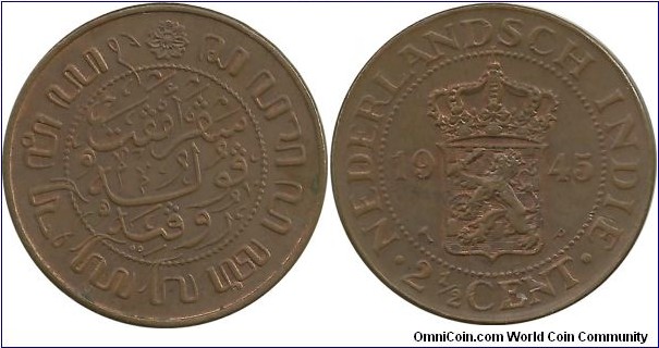 Nederlands India 2½ Cents 1945P