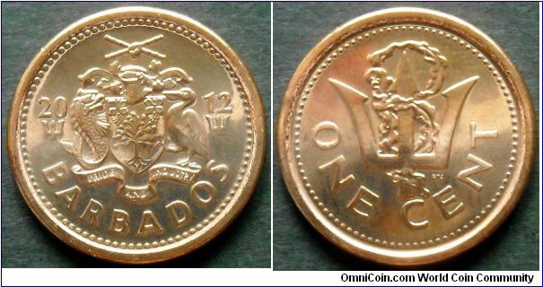 Barbados 1 cent.
2012, Copper plated steel.