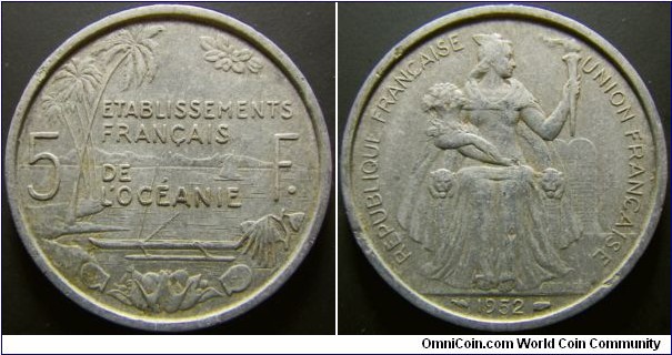 French Polynesia 1952 5 francs. Weight: 3.75g. 