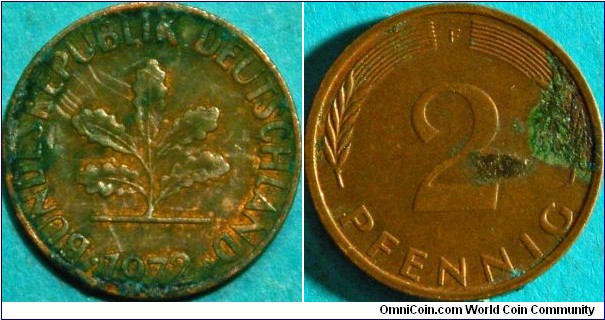 2 Pfennig, with an oak seedling, Cu plated steel, 19 mm