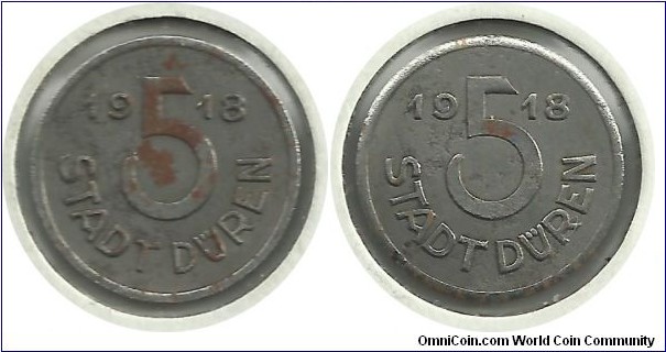 Germany-Notgeld 5 Pfennig 1918(Fe) - Düren (Rhineland)