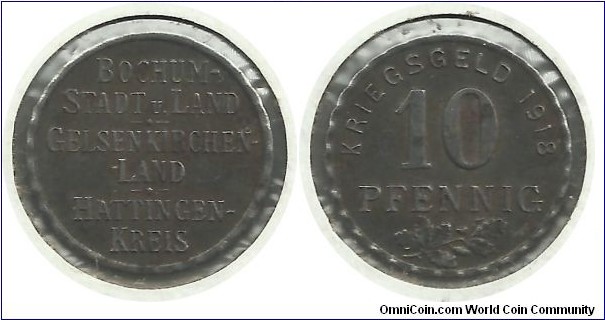 Germany-Notgeld 10 Pfennig 1918(Fe) - Bochum (Westphalia)