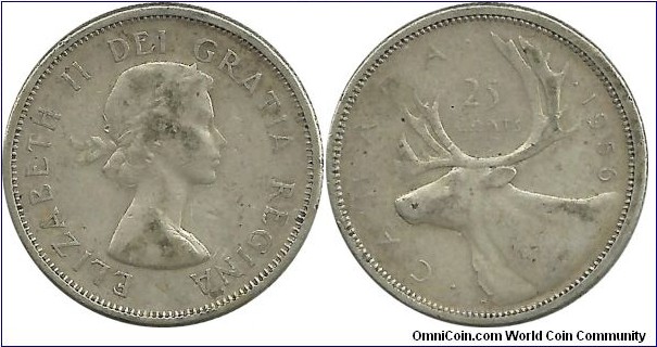 Canada 25 Cents 1956