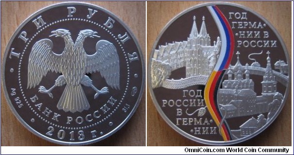 3 Rubles - German-Russian year - 33.94 g Ag .925 Proof - mintage 5,000