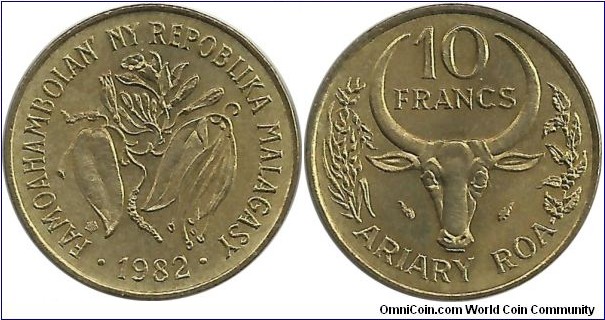 Madagaskar 10 Francs = 2 Ariary 1982