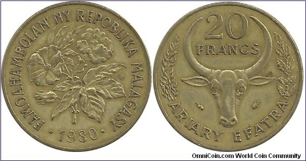 Madagaskar 20 Francs = 4 Ariary 1980