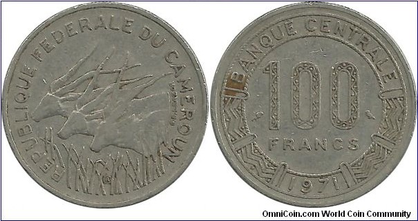CAfricanStates 100 Francs 1971-RFed de Cameroun