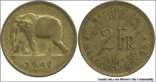 Congo-Belge 2 Francs 1947