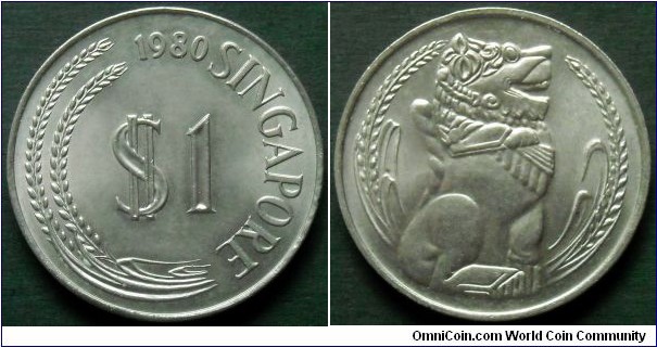 Singapore 1 dollar.
1980, Cu-ni. Weight; 16,85g.
Diameter; 33,32mm.
Mintage: 166.000 pieces.