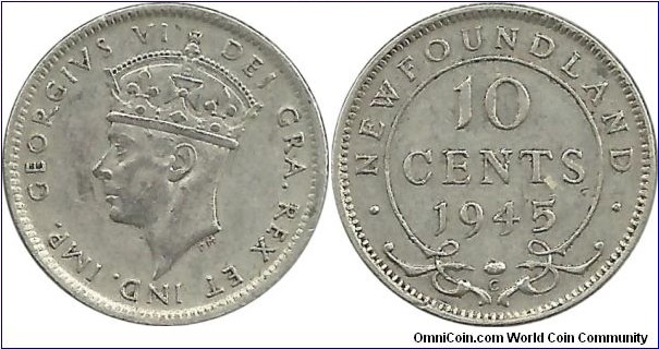 Canada-NewFoundland 10 Cents 1945C