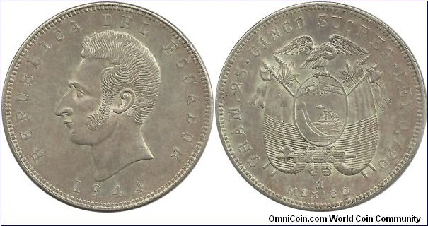 Ecuador 5 Sucres 1944