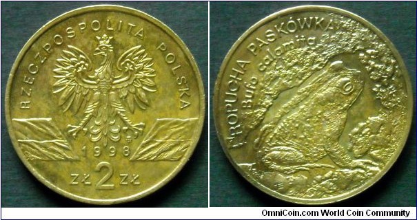 Poland 2 złote.
1998, Toad (Bufo calamita)