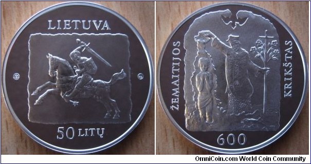 50 Litas - 600 years of Christenning of Samogitia - 28.28 g Ag .925 Proof - mintage 3,000
