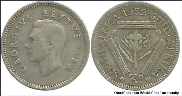 SouthAfrica-British 3 Pence 1952