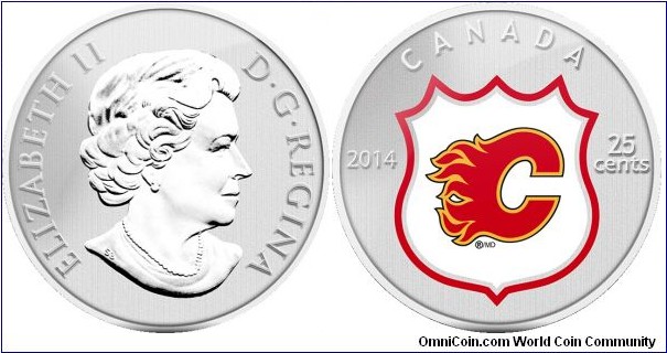 Canada, 25 cents, 2014 NHL Coin and Stamp Gift Set, Calgary Flames, coloured coin