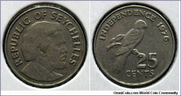 Seychelles 25 cents.
1976, Independence.