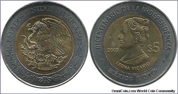 Mexico 5 Pesos 2009 - Leona Vicario