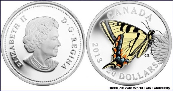Canada, 20 dollars, 2013 Butterflies of Canada, Canadian Tiger Swallowtail, Fine Silver Coin