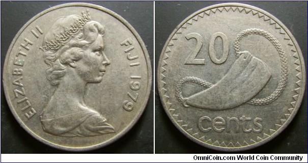 Fiji 1979 20 cents. Weight: 11.20g. 