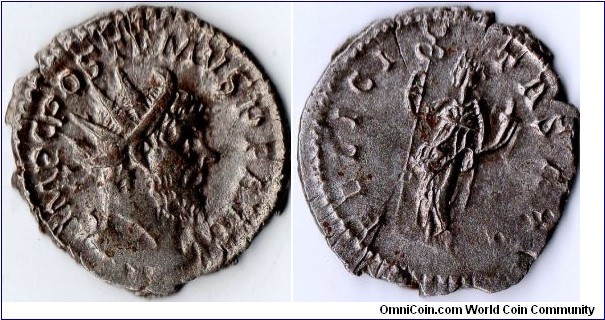 silver antoninianus of Postumus (ruled 260-269 ad), the first emperor of the breakaway Gallic Empire. reverse: felicitas Aug