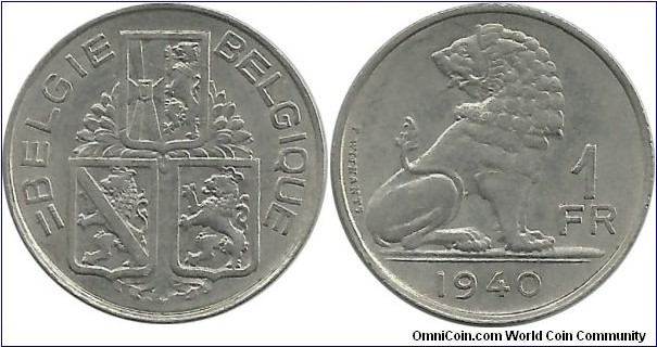 Belgium 1 Franc 1940 Dt-Fr