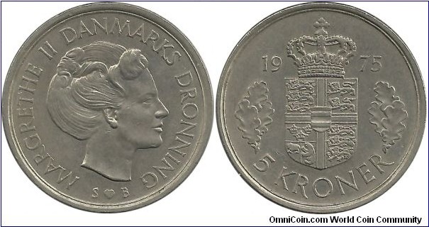 Denmark 5 Kroner 1975