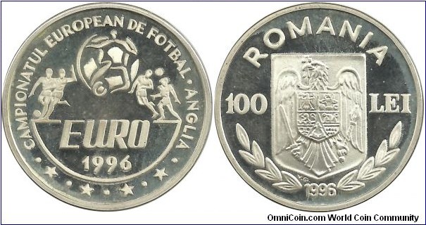Romania 100 Lei 1996-European Football Championship