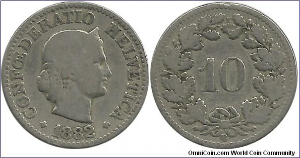 Switzerland 10 Rappen 1882B