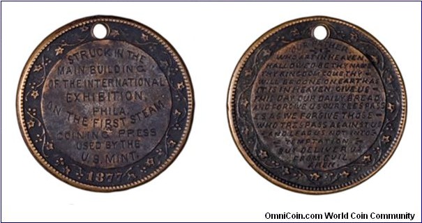 Lord's Prayer medal struck on the first US Mint steam press.