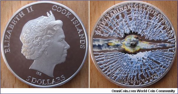 5 Dollars - Chelyabinsk meteorite - 20 g Ag .925 Proof (with piece of meteorite) - mintage 2,500