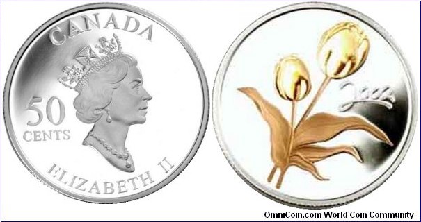 Canada, 50 cents, 2002 Golden Tulip, Sterling Silver Coin