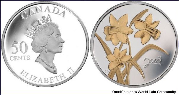 Canada, 50 cents, 2003 Golden Daffodil, Sterling Silver Coin