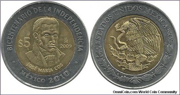 Mexico 5 Pesos 2009 - Jose Maria Cos