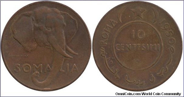 Somalia-Italian 10 Centesimi 1950
