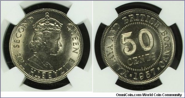 Malaya & British Borneo 50 Cents 1957KN KM#4.1 MS63