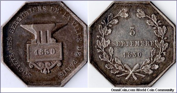 seldom seen silver jeton struck for the society of locksmiths, Paris