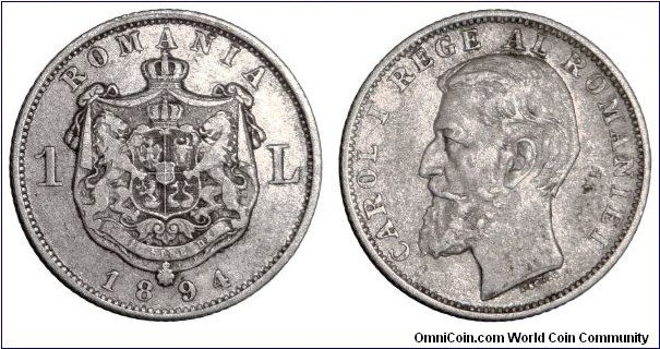 ROMANIA (KINGDOM)~1 Leu 1894.