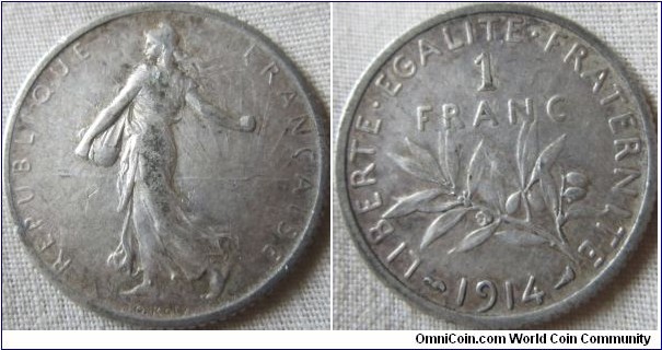a very nice 1914 franc, VF+ grade