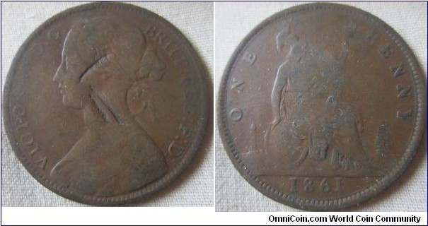 1861 penny, scarcer die pairings, sadly some damage to obverse