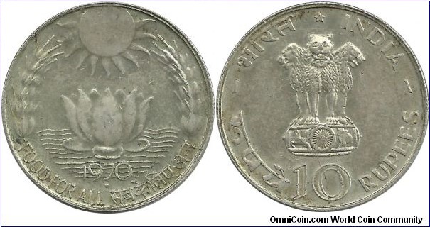 India-Republic 10 Rupees 1970(B)-FAO