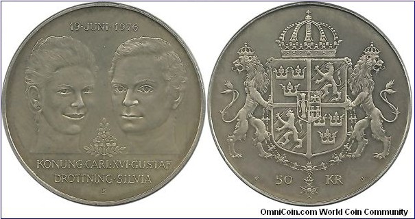 Sweden 50 Kronor 1976 - Wedding of King Carl XVI. Gustaf and Queen Silvia