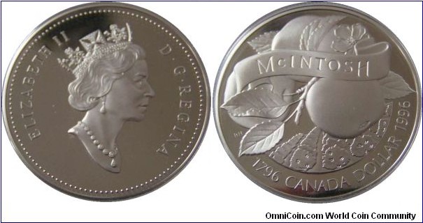 Canada, 1 dollar, 1996 Commemorating the 200th Anniversary John McIntosh, Proof Silver Dollar