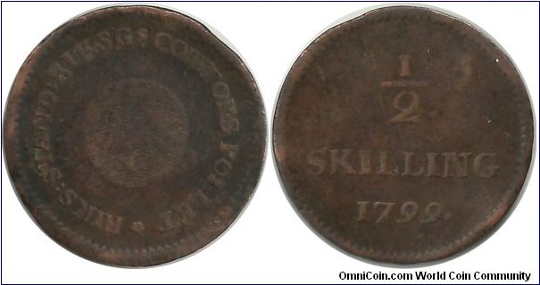 Sweden ½ Skilling 1799 ; Ruler: Gustaf IV Adolf (1792-1809)