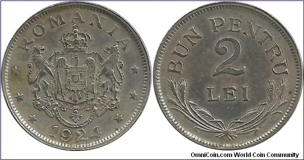 Romania 2 Lei 1924(b) Brussels, no mintmark