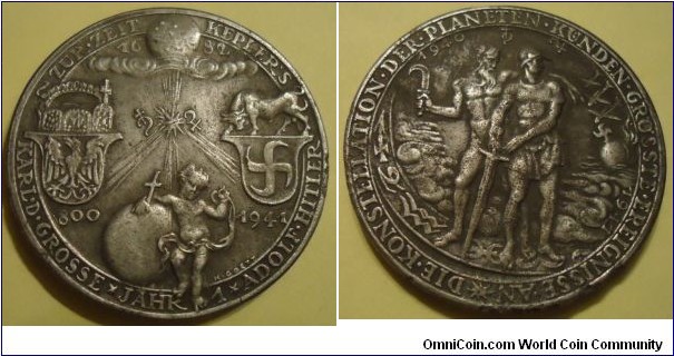 1941 Germany Reich Esoteric Calendar Horoscope dedicated lider of the Reich AH Medal by Karl Goetz. White Metal: 37MM
